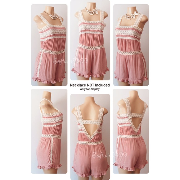 Last☝️ Pink Lace Vtg Open Back Sweet CUTE Romper - Picture 7 of 8